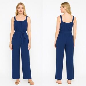 Women’s Navy Blue Sleeveless Jumpsuit with Tie Waist – Size Medium